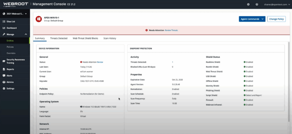 Webroot_EP_Device info